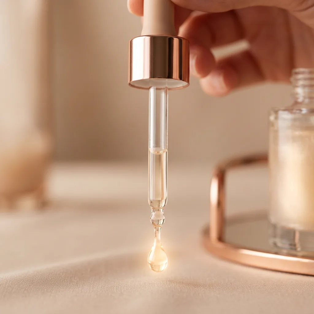 Dropper dispensing translucent niacinamide and hyaluronic acid botanical serum